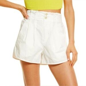 100% Cotton Free People High-Waist Pleated Shorts